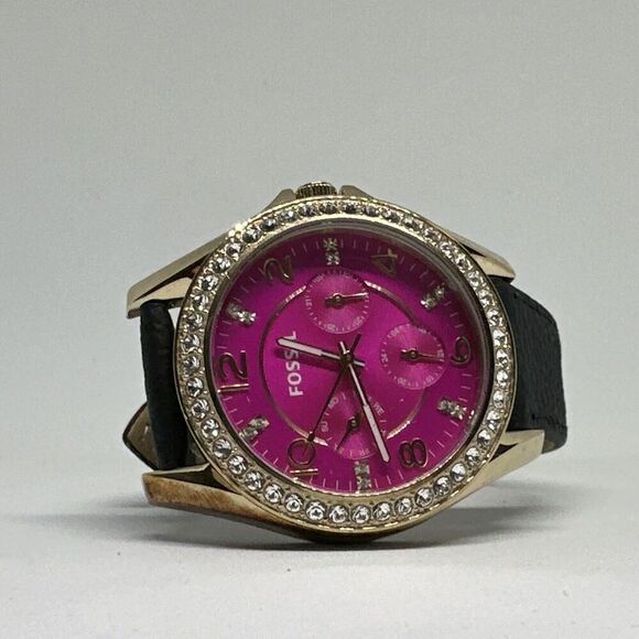 Fossil Riley ES3597 Women's Black Leather Analog Dial Quartz Wrist Watch HME279 - Picture 6 of 11